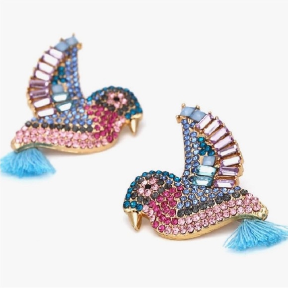 New! Anthropologie Seville Gold Hummingbird Statement Earrings (1021) NWOT - Picture 2 of 3